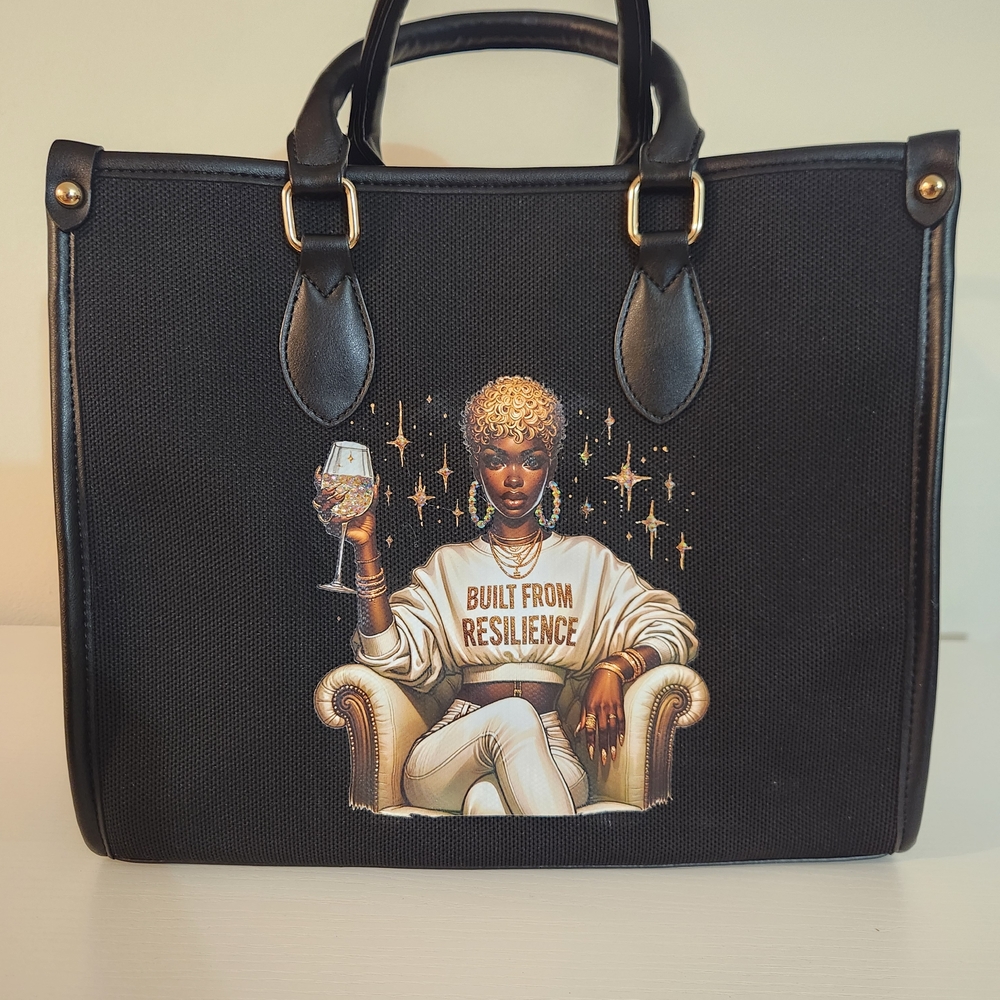 Black Canvas Tote Bag with Artistic Design